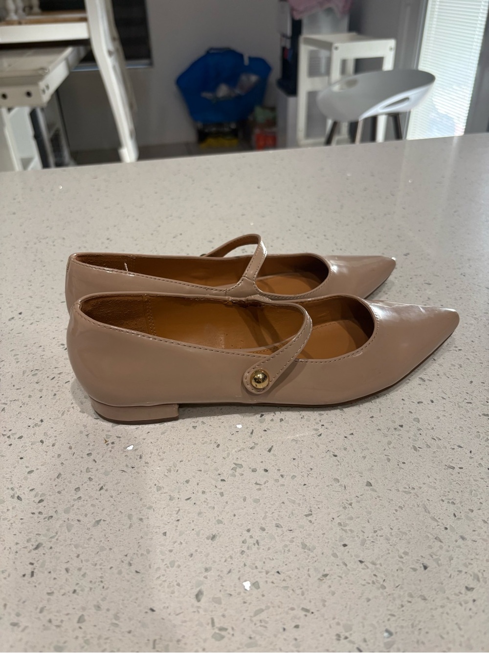 J. Crew Factory Patent Mary Jane Flats in Beige Gold Button Detail Office Work